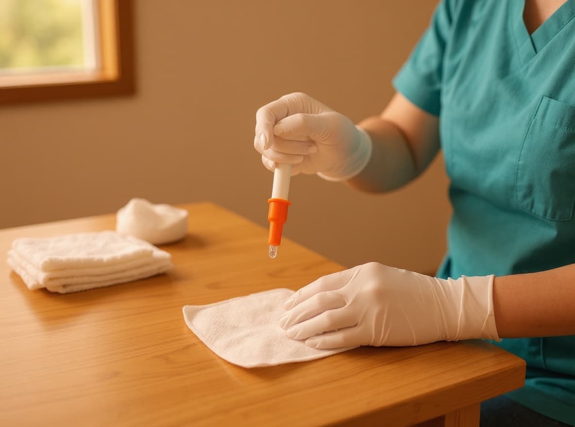 INTRASITE Gel aplikatörüyle gazlı beze jel uygulayan hemşire — temsili uygulama görseli